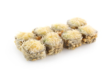hot sushi roll cheese on a white background isolated