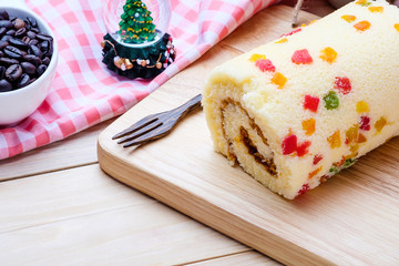 Cake Roll on wooden background