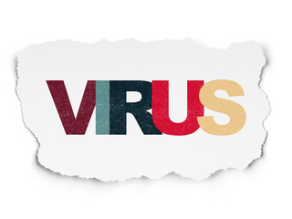 Privacy concept: Painted multicolor text Virus on Torn Paper background