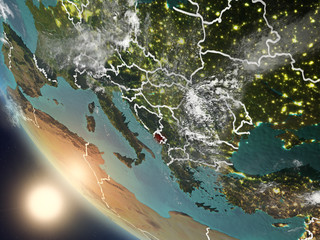 Sunset above Montenegro from space