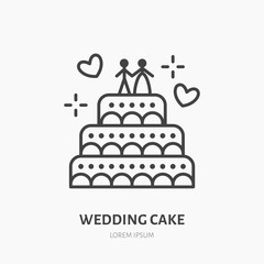 Wedding cake. Confectionery logo, flat line icon. Bakery products label, sweet shop sign.