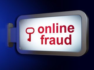 Privacy concept: Online Fraud and Key on advertising billboard background, 3D rendering