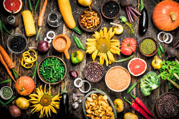 Organic food. A variety of vegetables and fruits.
