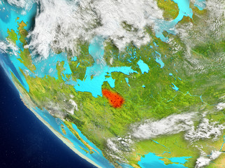 Satellite view of Lithuania in red