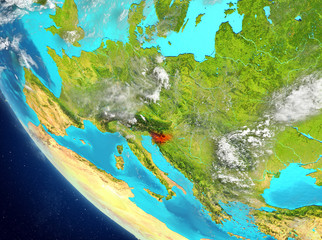 Satellite view of Slovenia in red