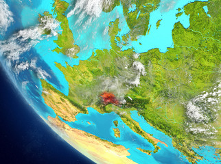 Satellite view of Switzerland in red