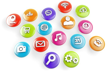 group of colorful web icons isolated on white