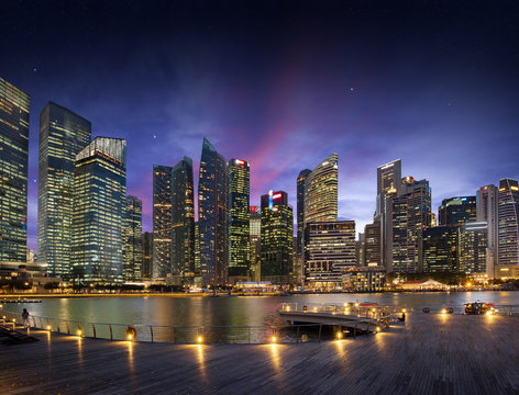 central business district in Singapore at dusk