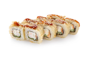 hot sushi roll on a white background isolated