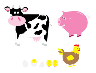 cute cartoon farm animals set