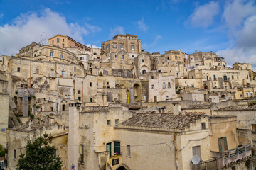 Fototapeta na wymiar The labyrinth of streets in ancient Matera destination of southern Italy, with rock houses and cave dwellings