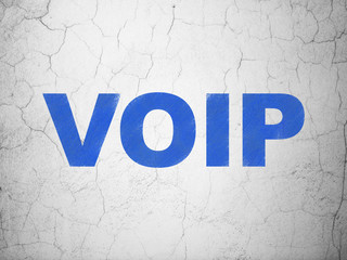 Web design concept: Blue VOIP on textured concrete wall background