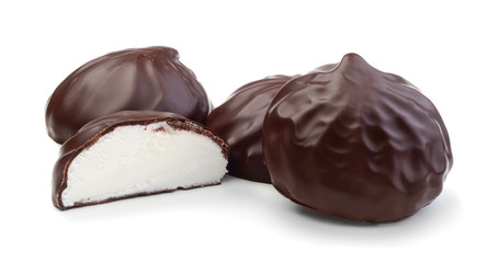 Chocolate covered marshmallows isolated