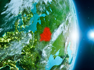 Sunrise above Belarus on planet Earth