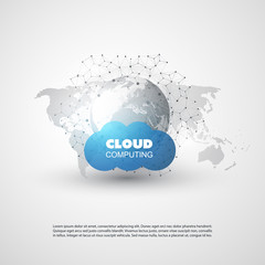 Cloud Computing Design Concept with Wireframe - Digital Network Connections, Technology Background