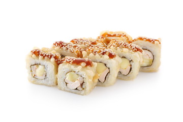 hot sushi roll on a white background isolated