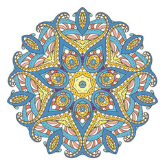Flower vector mandala. Oriental circle pattern, coloring illustration