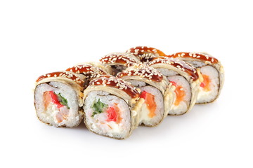 hot sushi roll on a white background isolated