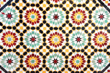 Detail of traditional moroccan mosaic wall, Morocco