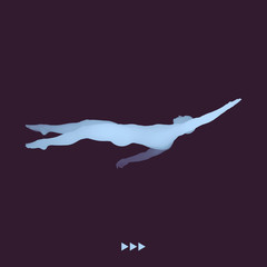 Obraz premium 3D Swimming Man. Vector Image of a Swimmer. Human Body. Sport Symbol. Design Element. 