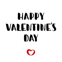 Happy Valentines Day. Hand drawn brush lettering with hearts isolated on white background. Vector illustration.