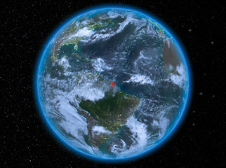 French Guiana at night on Earth
