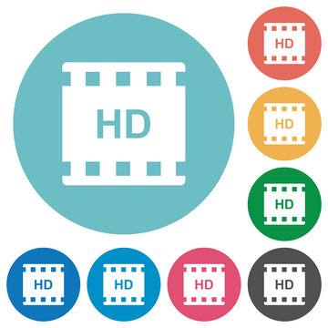 HD movie format flat round icons