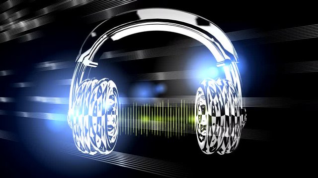 Headphones on the abstract background. Audio waveform.  Background for name, text, logo, intros, titles, openers