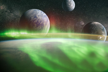 planets, stars and galaxies in outer space showing the beauty of space exploration. Elements...