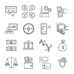 set of thin line icons business, finance, money, target