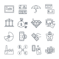 set of thin line icons business, finance, money, bank