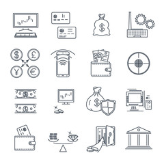 set of thin line icons business, finance, money, coin