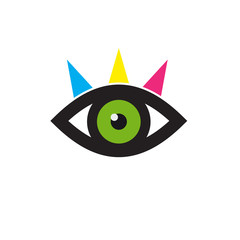 Vector sign eye, green iris and eyebrows in CMYK