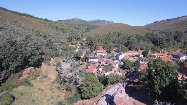 Ascending camera over vintage village