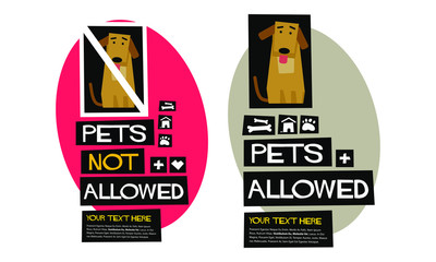 Pets Allowed and Not Poster Sign Board Design For Door With Text box Template