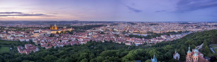 Fototapeta na wymiar Panoramic view short after sunset over the city of Prague, Czech Republic