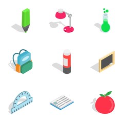 School tools icons, isometric 3d style
