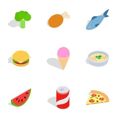 Healthy food icons, isometric 3d style