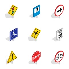 Prohibition sign icons, isometric 3d style