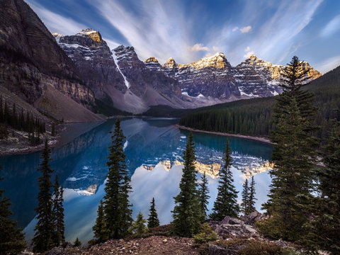 Postkarten-Motiv am Moraine Lake in Banff-Nationalpark, Canada