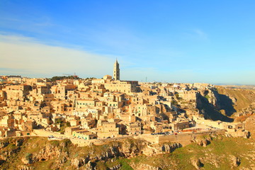 Fototapeta na wymiar Panoramic view of Matera, Italy, one of the oldest town in the world