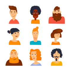 Characters avatars man and woman. Persons. Flat design vector illustration.