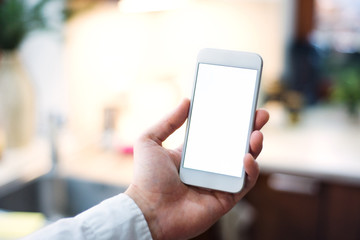 Mockup image of smartphone with blank white screen.