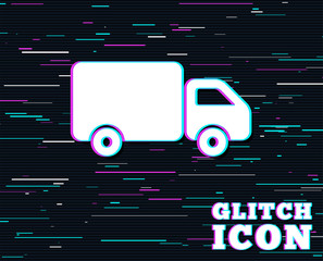 Glitch effect. Delivery truck sign icon. Cargo van symbol. Background with colored lines. Vector