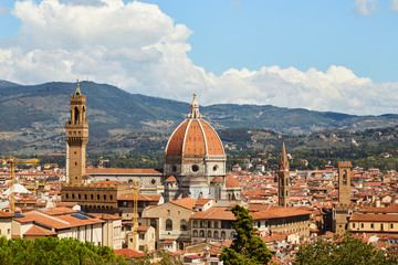 Fototapeta na wymiar Panorama of Florence on a summer sunny day with the Duomo of Santa Maria del Fiore in the center