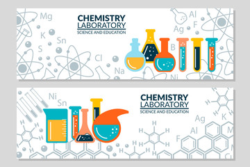 a set of scientific laboratory research banners. Chemistry