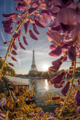 Fototapeta premium Eiffel Tower with boat during spring time in Paris, France