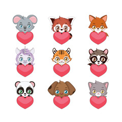 Cute animals with hearts