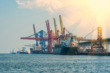 Fototapeta na wymiar container,container ship in import export and business logistic,By crane,Trade Port , Shipping,cargo to harbor.Aerial view,Water transport,International,Shell Marine,transportation,logistic,trade,port