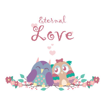 Valentine's card with owls